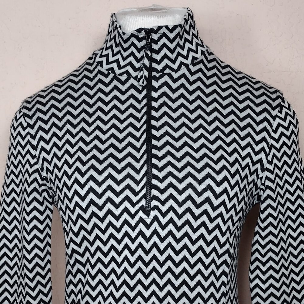 Black & White Long Sleeve Quarter Zip Mock Neck - Picture 5 of 16